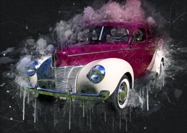 Klasik Retro Klasik Eski Araba Çizimi