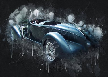 Klasik Retro Klasik Eski Araba Çizimi