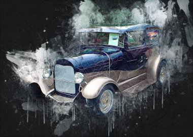 Klasik Retro Klasik Eski Araba Çizimi