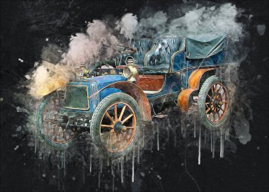 Klasik Retro Klasik Eski Araba Çizimi