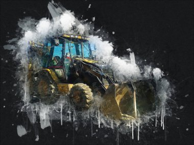 Kazı makinesi traktör çizimi rengi izole edilmiş antika sanat eserleri