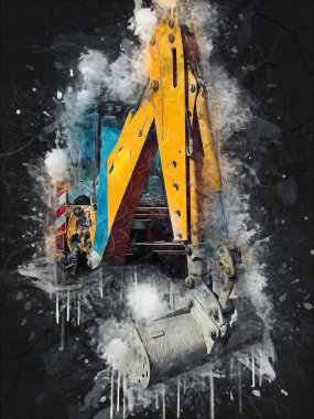 Kazı makinesi traktör çizimi rengi izole edilmiş antika sanat eserleri