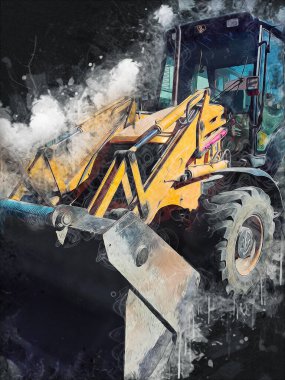 Kazı makinesi traktör çizimi rengi izole edilmiş antika sanat eserleri