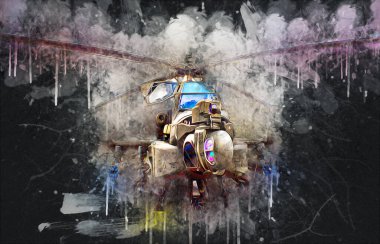 askeri helikopter resim sanatı klasiği çiziyor