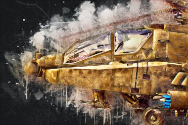 askeri helikopter resim sanatı klasiği çiziyor