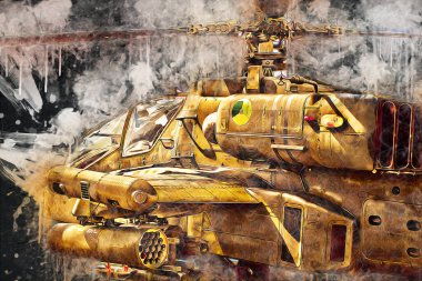 askeri helikopter resim sanatı klasiği çiziyor