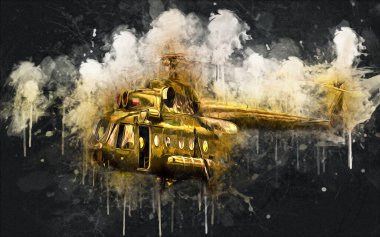askeri helikopter resim sanatı klasiği çiziyor