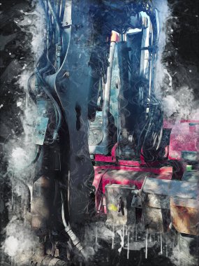 Ekskavatör illüstrasyon izole renk sanat eseri