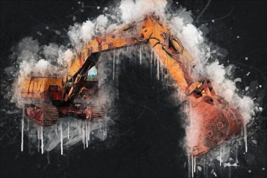 Ekskavatör illüstrasyon izole renk sanat eseri