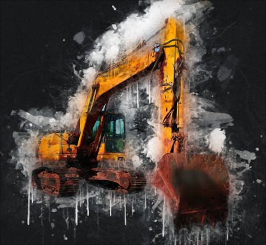 Ekskavatör illüstrasyon izole renk sanat eseri