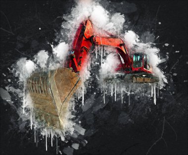 Ekskavatör illüstrasyon izole renk sanat eseri