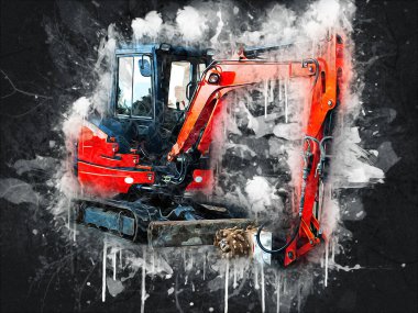 Ekskavatör illüstrasyon izole renk sanat eseri