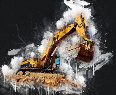 Ekskavatör illüstrasyon izole renk sanat eseri