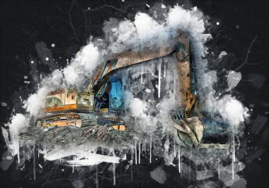 Ekskavatör illüstrasyon izole renk sanat eseri