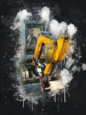 Ekskavatör illüstrasyon izole renk sanat eseri