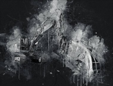 Ekskavatör illüstrasyon izole renk sanat eseri