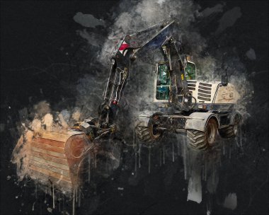 Ekskavatör illüstrasyon izole renk sanat eseri