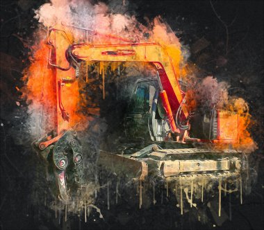 Ekskavatör illüstrasyon izole renk sanat eseri