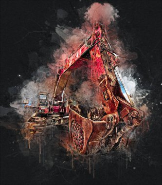 Ekskavatör illüstrasyon izole renk sanat eseri