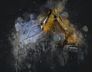 Ekskavatör illüstrasyon izole renk sanat eseri