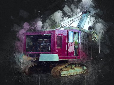 Ekskavatör illüstrasyon izole renk sanat eseri