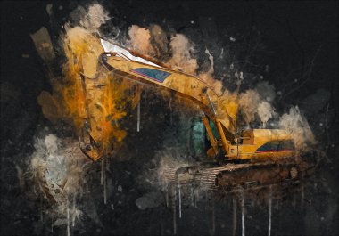 Ekskavatör illüstrasyon izole renk sanat eseri