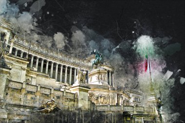 Roma İtalya sanatı eskiz çizimi eğlenceli tasarım antika retro