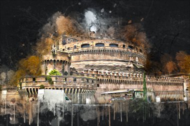 Roma İtalya sanatı eskiz çizimi eğlenceli tasarım antika retro