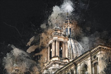 Roma İtalya sanatı eskiz çizimi eğlenceli tasarım antika retro