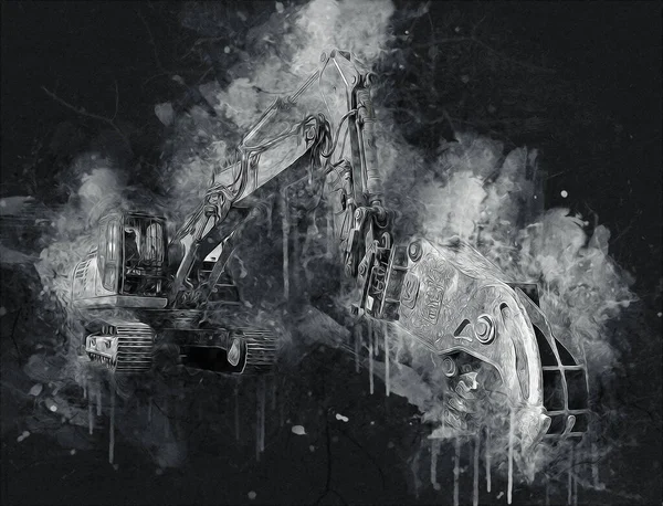 Ekskavatör illüstrasyon izole renk sanat eseri