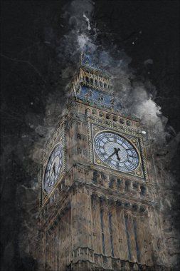 Londra 'nın büyük Ben sanat eseri çizimi, çizim, eğlenceli tasarım, antika retro