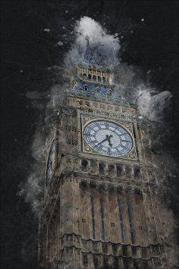 Londra 'nın büyük Ben sanat eseri çizimi, çizim, eğlenceli tasarım, antika retro