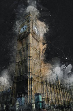 Londra 'nın büyük Ben sanat eseri çizimi, çizim, eğlenceli tasarım, antika retro