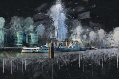 Londra 'nın büyük Ben sanat eseri çizimi, çizim, eğlenceli tasarım, antika retro