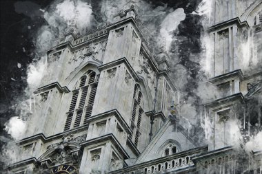 Londra 'nın büyük Ben sanat eseri çizimi, çizim, eğlenceli tasarım, antika retro