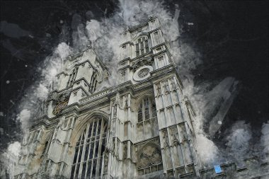 Londra 'nın büyük Ben sanat eseri çizimi, çizim, eğlenceli tasarım, antika retro