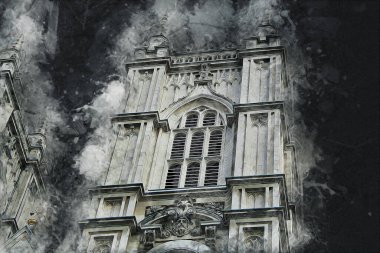 Londra 'nın büyük Ben sanat eseri çizimi, çizim, eğlenceli tasarım, antika retro