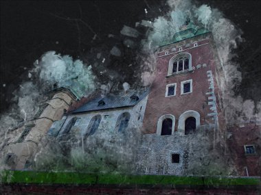 Eski şehir Krakow sanat illüstrasyonları antika