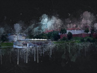 Eski şehir Krakow sanat illüstrasyonları antika