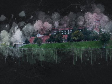 Eski şehir Krakow sanat illüstrasyonları antika