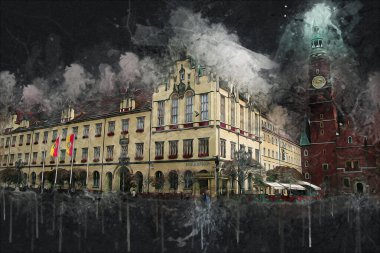 Wroclaw City Poland antika sanat eskizi çizimi