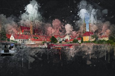 Wroclaw City Poland antika sanat eskizi çizimi