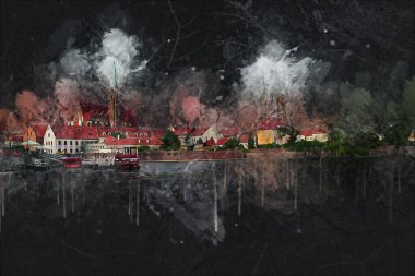 Wroclaw City Poland antika sanat eskizi çizimi