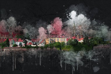 Wroclaw City Poland antika sanat eskizi çizimi