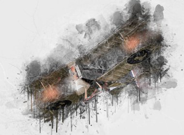 Beyaz arka planda izole edilmiş eski bir savaş uçağı.