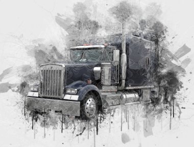 Amerikan kamyon illüstrasyon rengi izole edilmiş eski sanat eseri