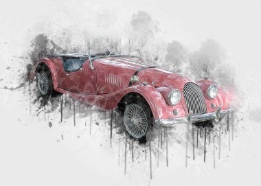 Klasik Retro Klasik Eski Araba Çizimi