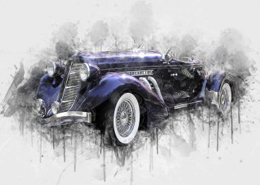 Klasik Retro Klasik Eski Araba Çizimi