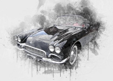 Klasik Retro Klasik Eski Araba Çizimi