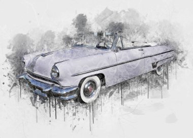 Klasik Retro Klasik Eski Araba Çizimi